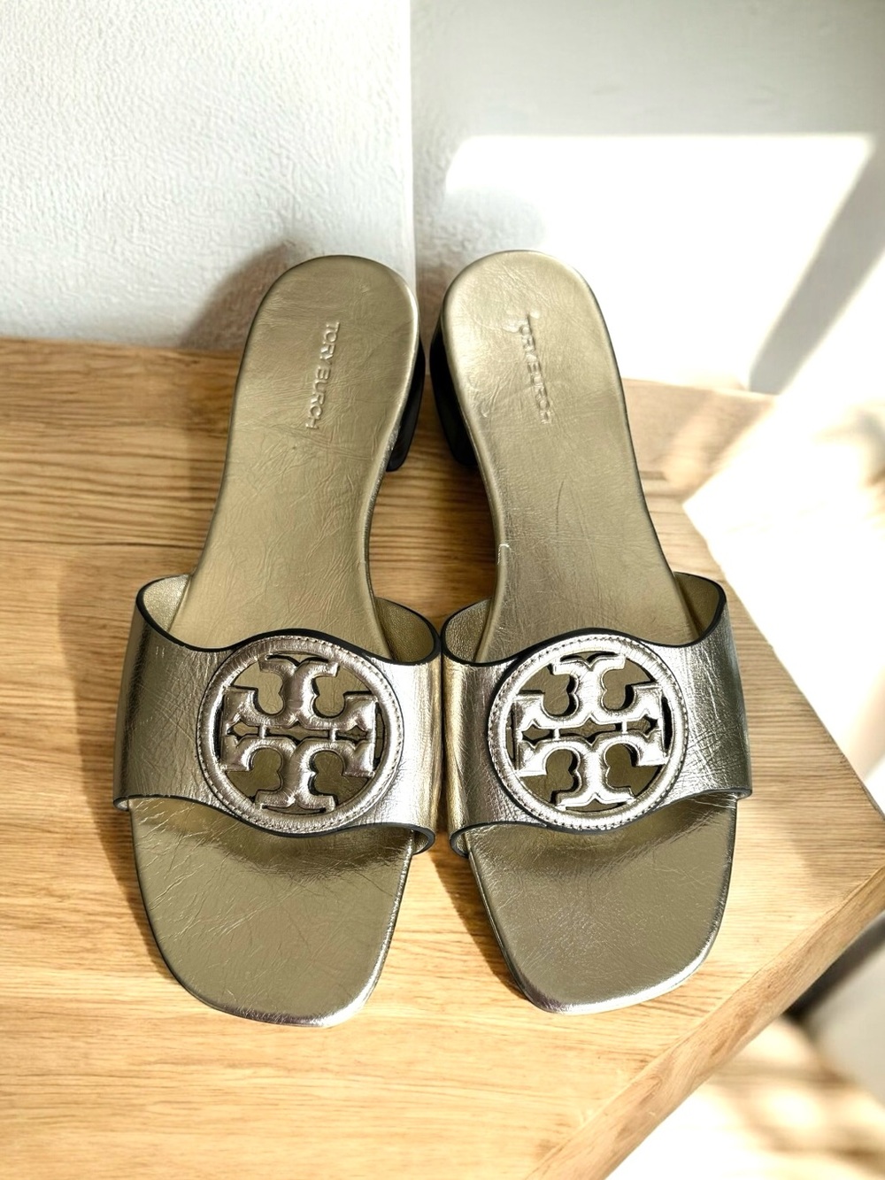 Tory Burch Bombe Miller Sandal Metallic Gold Leather Slides